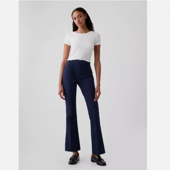 GAP High Rise Flare Pintuck Pleat Stretch Pants Navy Blue 10 PETITE RT$80 NWT - Picture 1 of 16